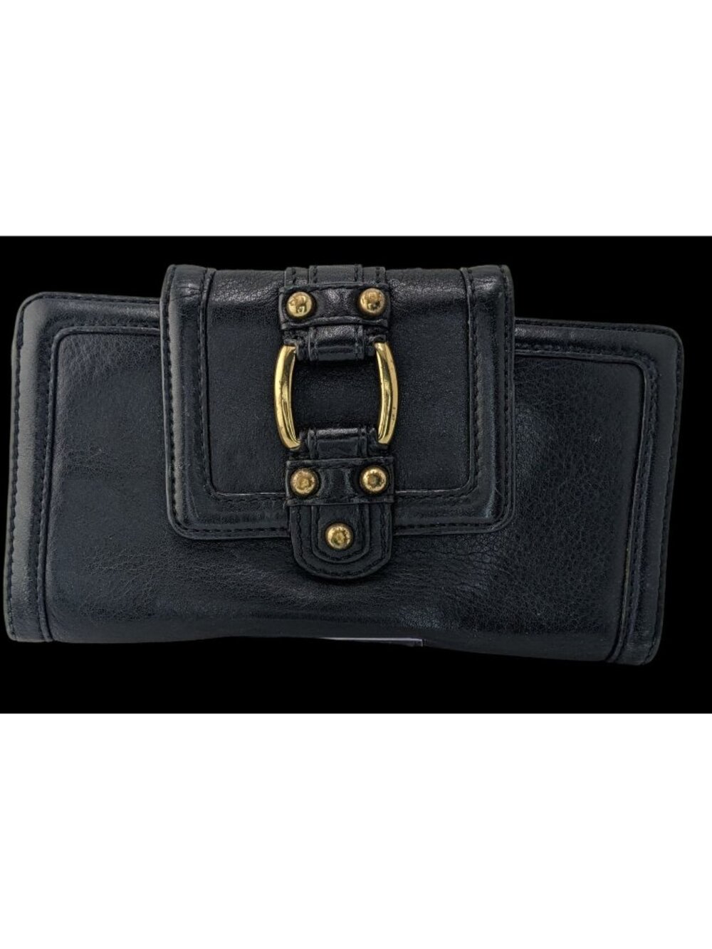 Vintage 90s Banana Republic Black Leather Wallet W/ Gold Hardware